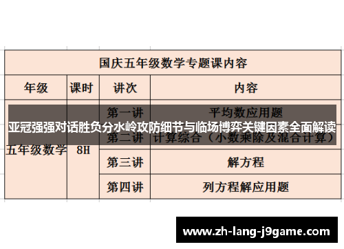 亚冠强强对话胜负分水岭攻防细节与临场博弈关键因素全面解读